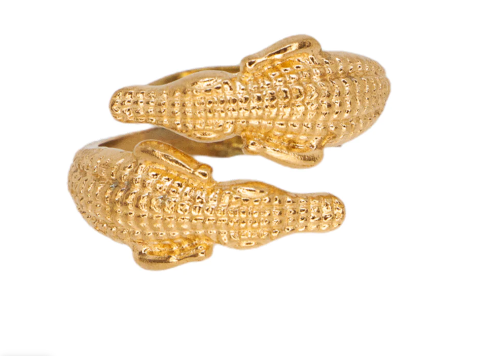 Bague double crocodile doré
