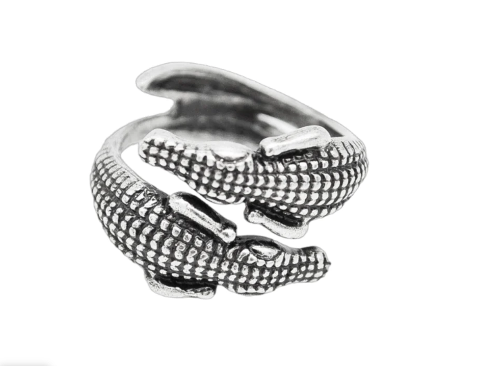 Bague double crocodile argenté