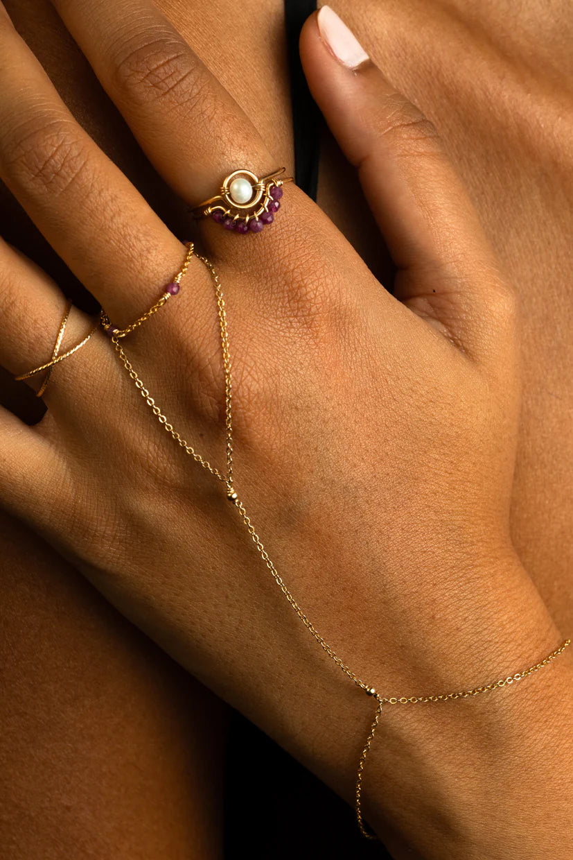 Bague chaînette satellite - Rubis